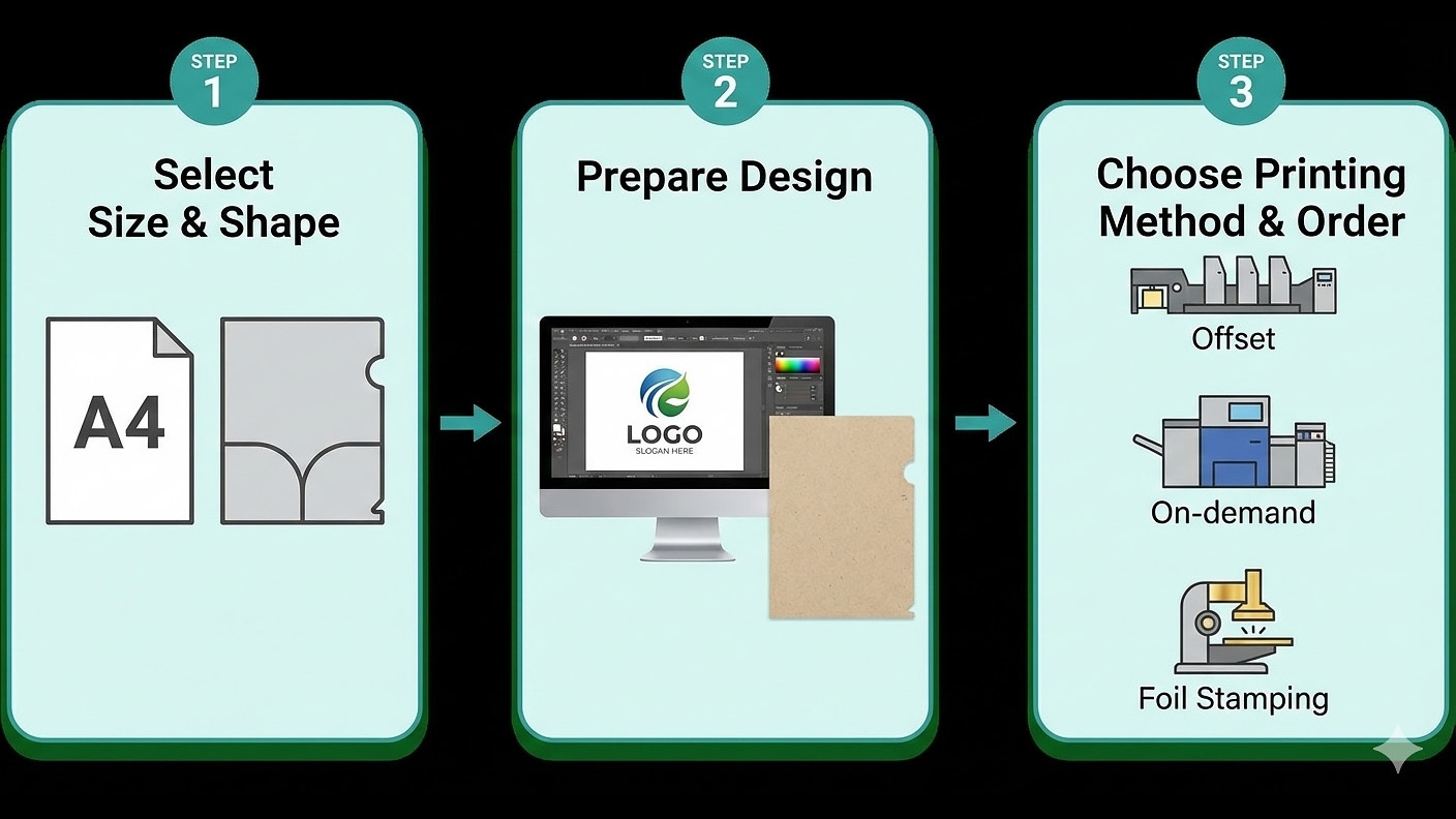 クリアファイルの製作ステップイメージ